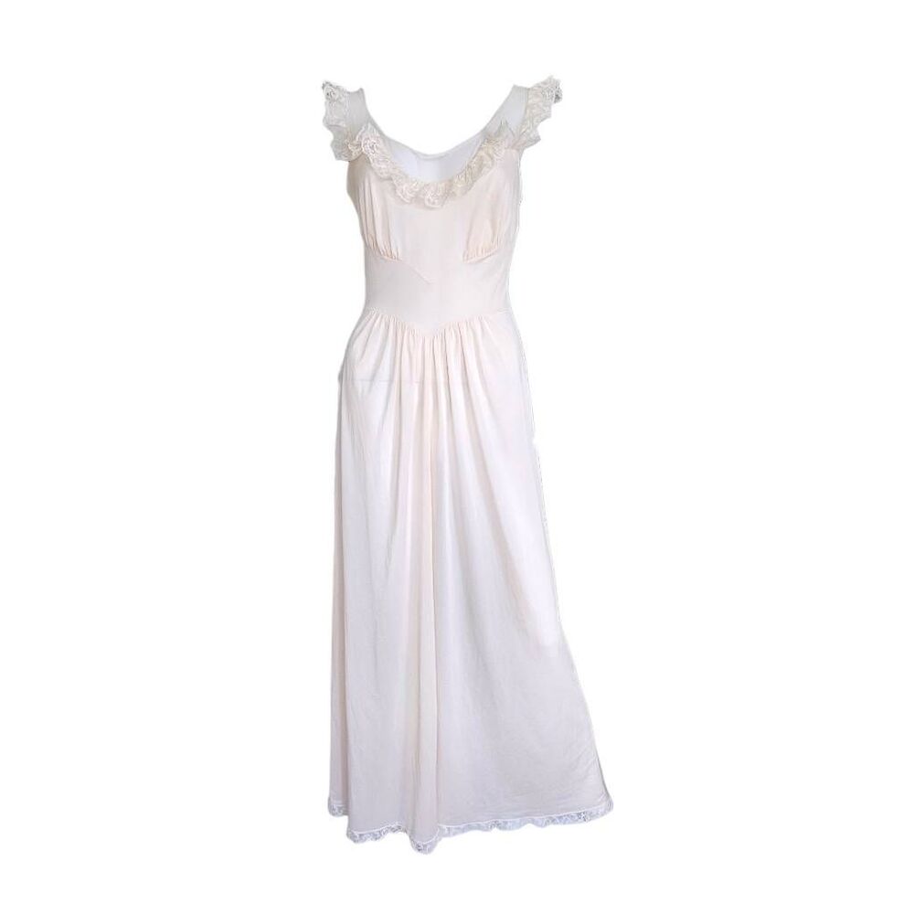 70s vintage coquette maxi slip dress